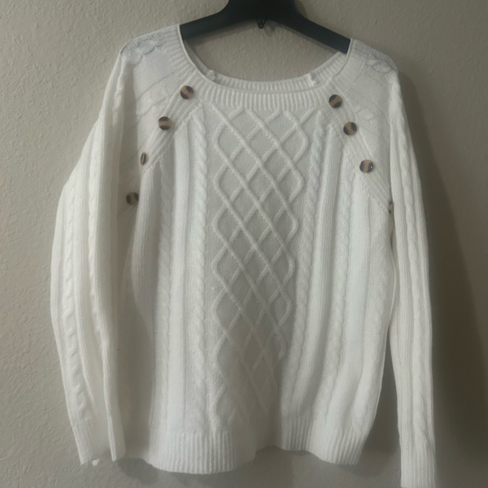 Women's White Cable Knit Sweater